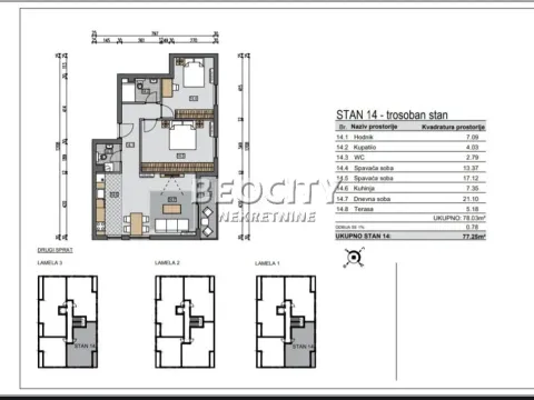 Three Bedroom Apartment for Sale, 78m2, Cara Dušana, Novi Sad, Novi Sad