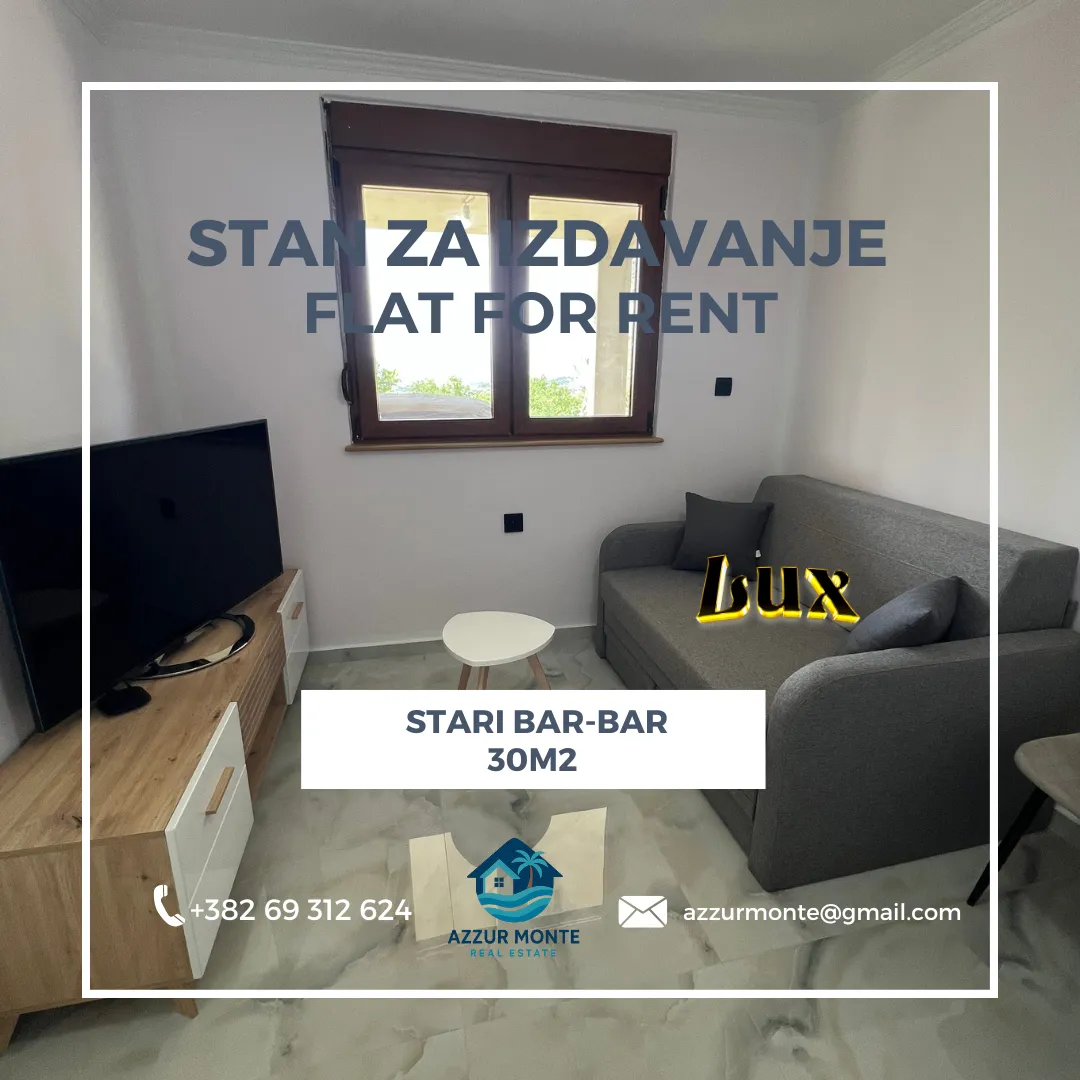 Izdavanje, jednosoban stan, 30m², Stari Bar, Bar