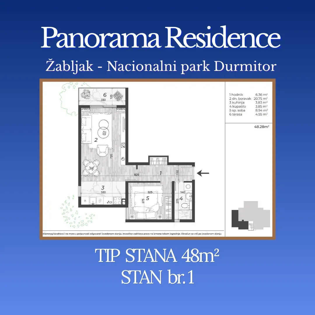 Prodaja, jednosoban stan, 48m², Centar, Žabljak