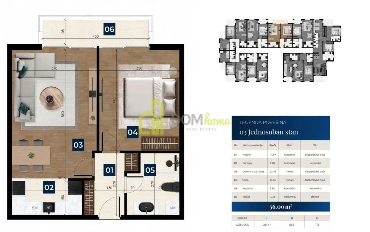 Prodaja, jednosoban stan, 56m², Zabjelo, Podgorica