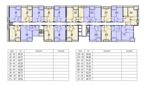 Floor plan of the building showing apartment layouts and a table of areas. - image 9