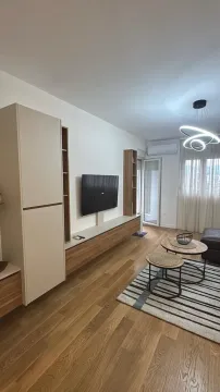 Modern living room with a TV unit and wooden flooring. - image 4