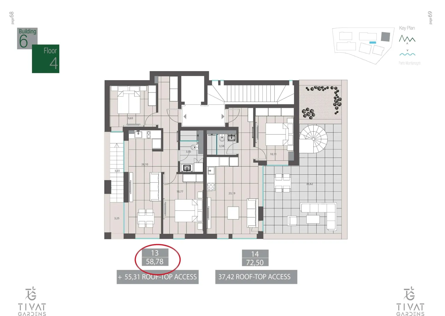 Sale, two bedroom apartment, 59m², Centar, Tivat