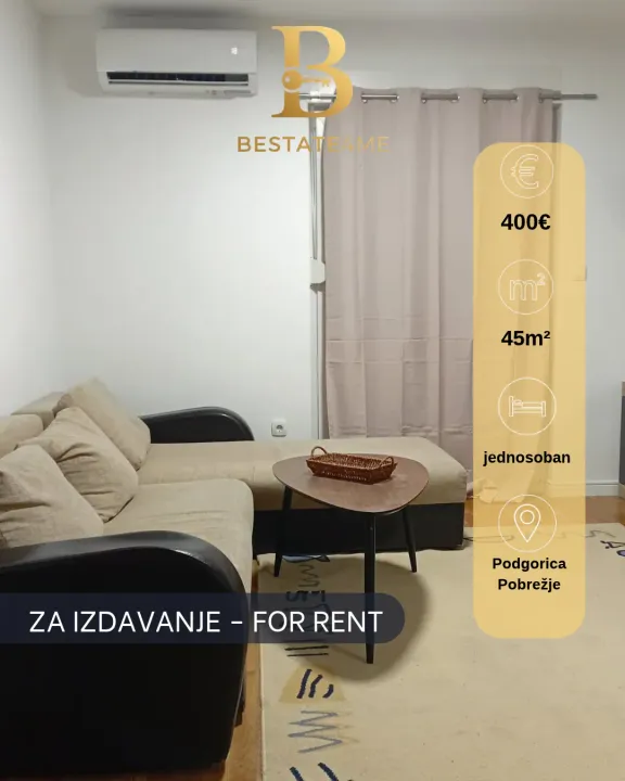 Rent, one bedroom apartment, 45m², Pobrežje, Podgorica