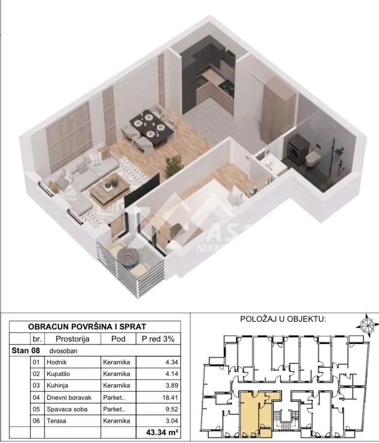 Sale, two bedroom apartment, 43m², Centar, Novi Sad