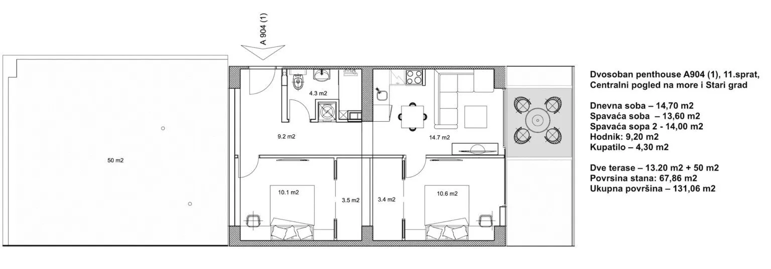 Sale, two bedroom apartment, 131m², Budva, Crna Gora