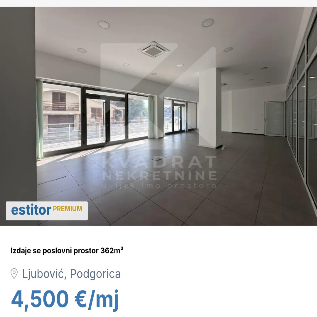Izdavanje, poslovni prostor, 362m², Ljubović, Podgorica