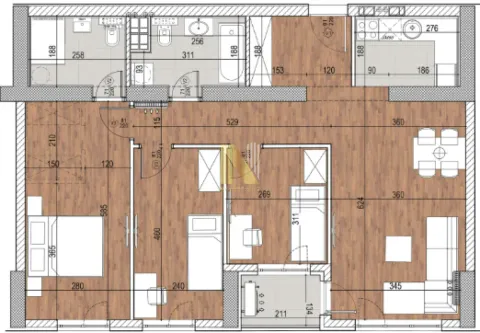 Arhitektonski nacrt stana sa rasporedom prostorija i dimenzijama. - image 7
