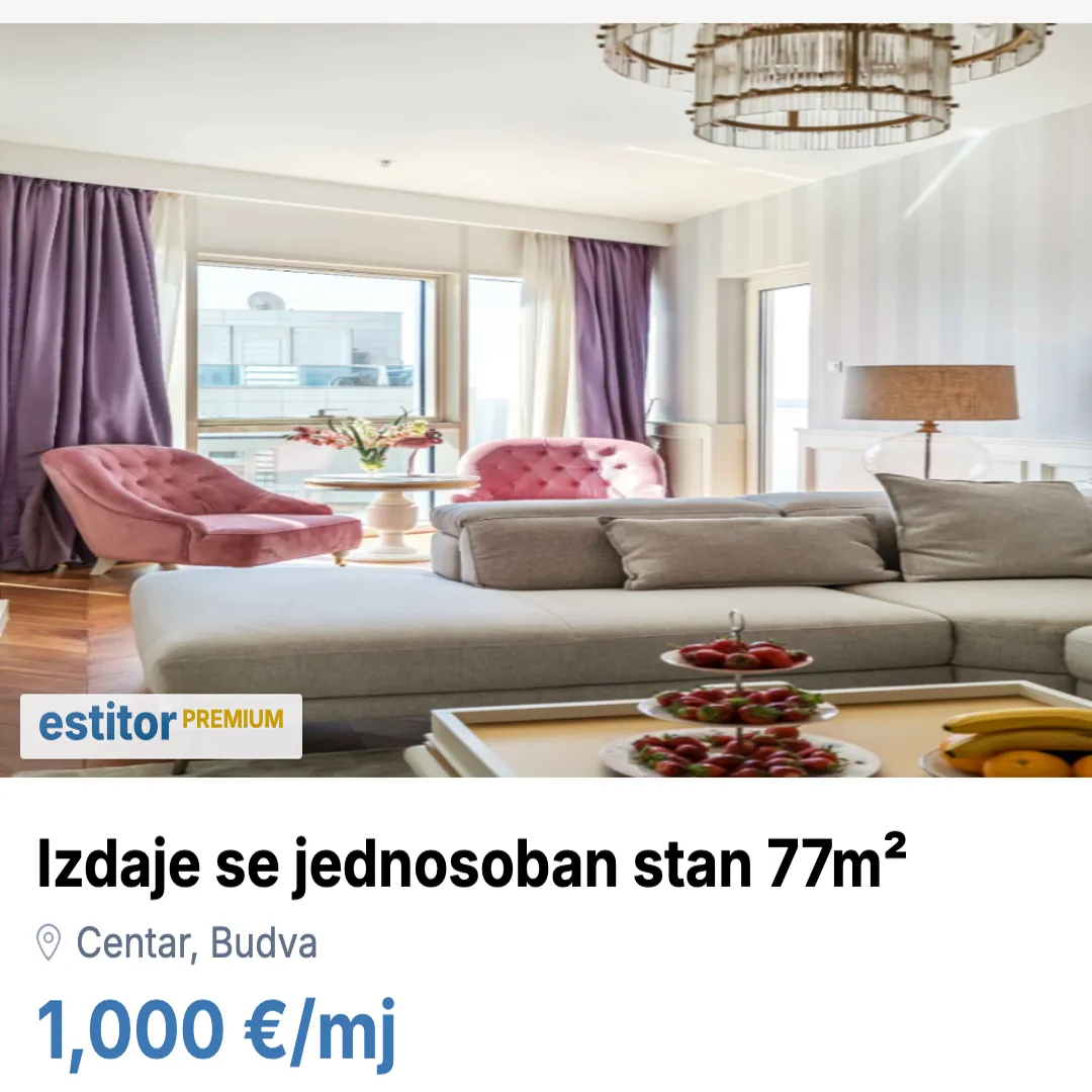 Izdavanje, jednosoban stan, 77m², Centar, Budva