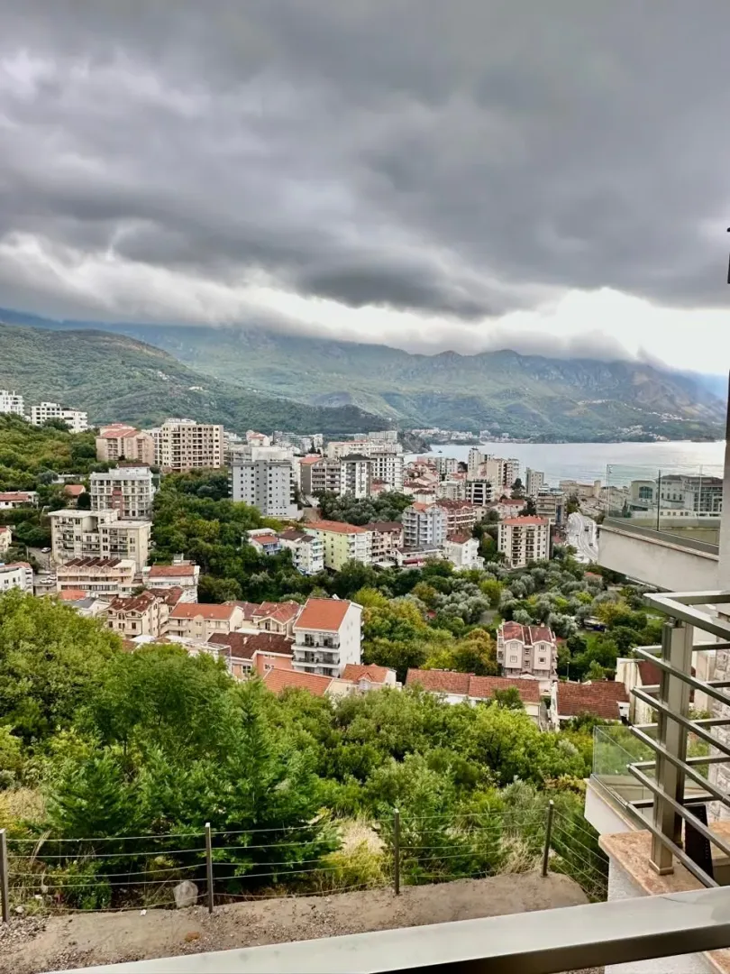 View from the terrace overlooking the city, mountains, and sea.