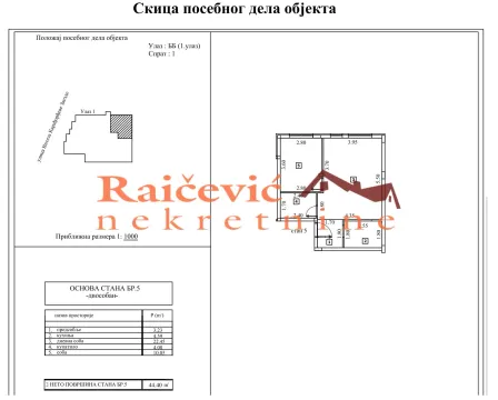 Crtež osnove stana sa rasporedom prostorija i dimenzijama. - image 2
