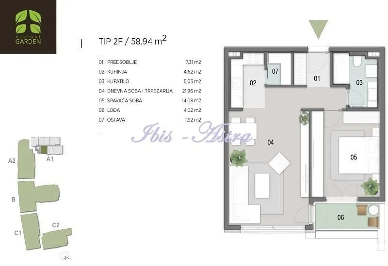 Prodaja, dvosoban stan, 59m², Novi Beograd Blok 65, Novi Beograd Sve Podlokacije