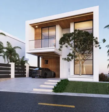Exterior of a modern two-story house with a landscaped yard and garage. - image 2