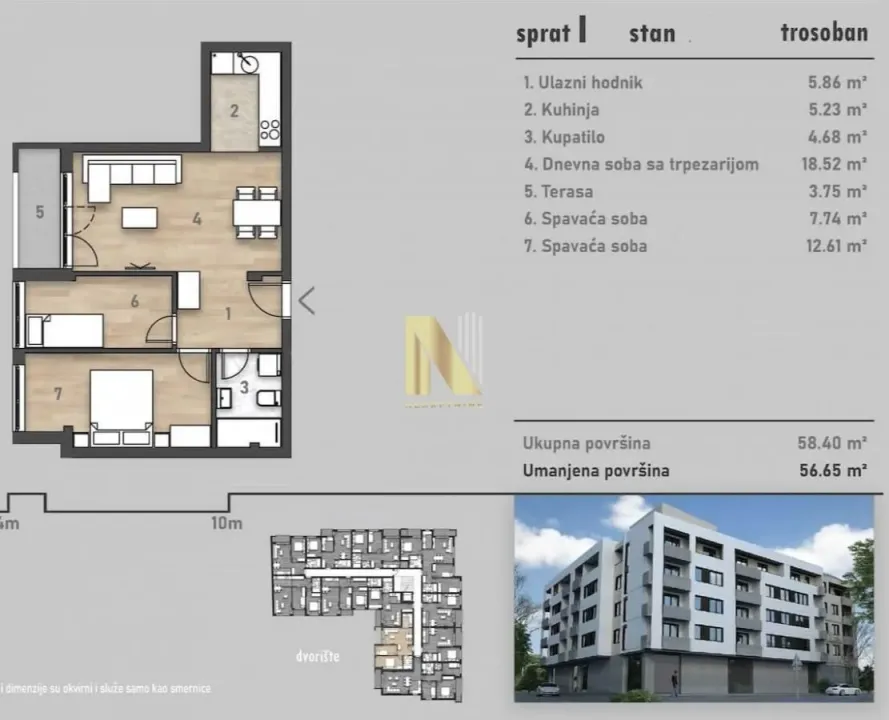 Prodaja, trosoban stan, 57m², Salajka, Novi Sad Sve Podlokacije