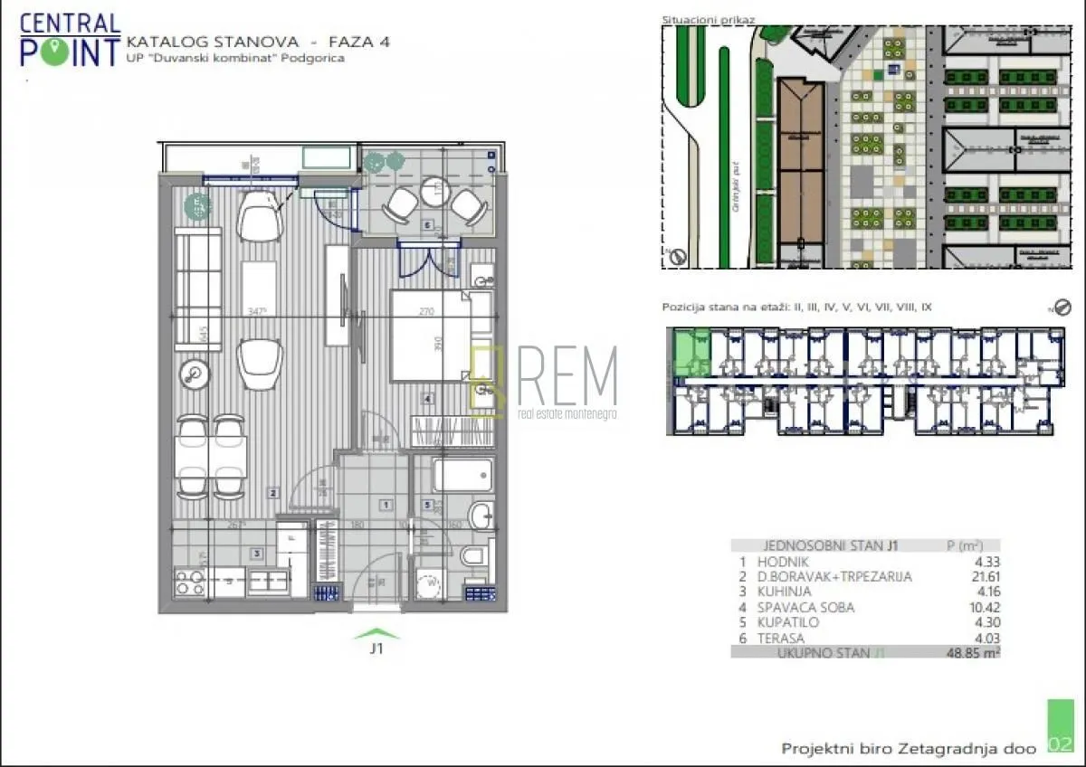 Prodaja, jednosoban stan, 49m², Central Point, Podgorica
