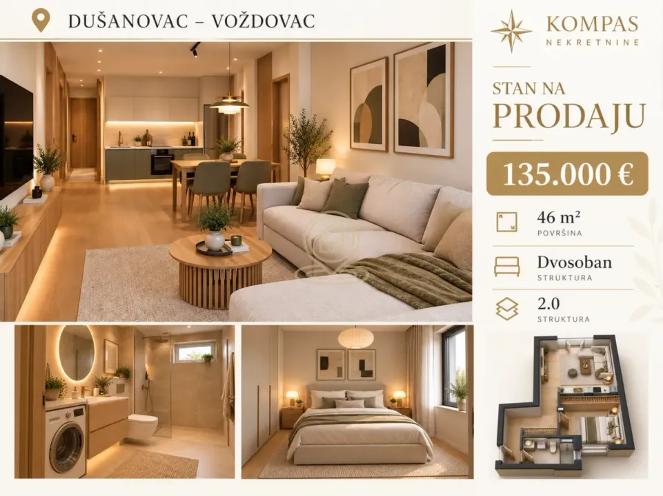Sale, two bedroom apartment, 46m², Dušanovac, Voždovac Sve Podlokacije