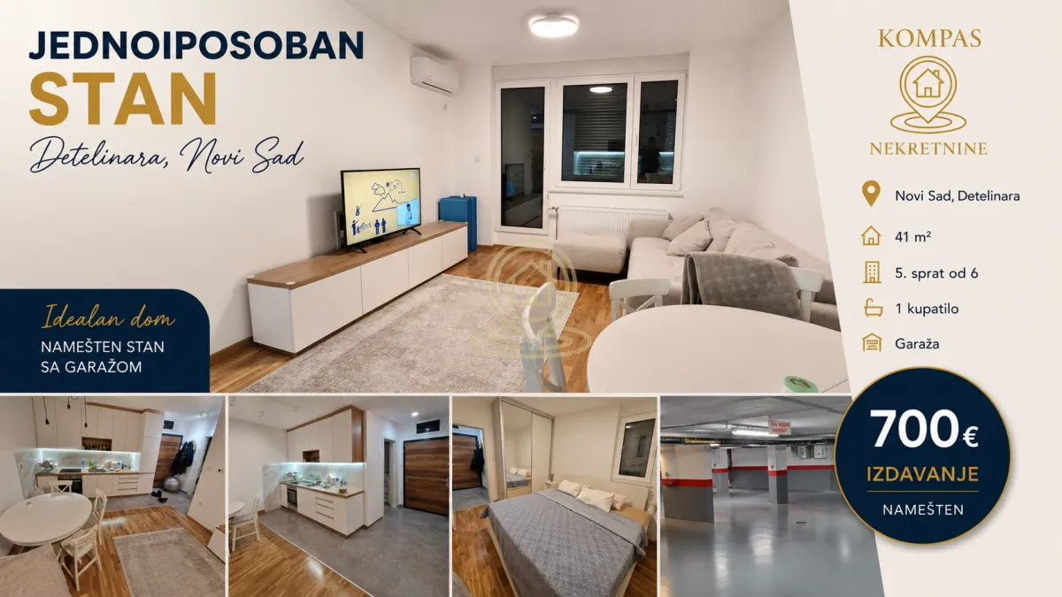 Izdavanje, jednosoban stan, 41m², Detelinara, Novi Sad Sve Podlokacije