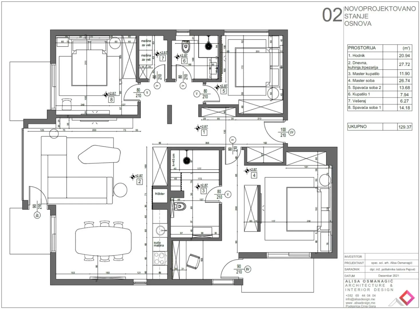 Prodaja, trosoban stan, 125m², Bečići, Budva - Plan prostora