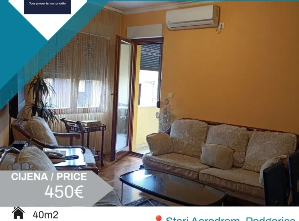 Rent, one bedroom apartment, 40m², Stari Aerodrom, Podgorica