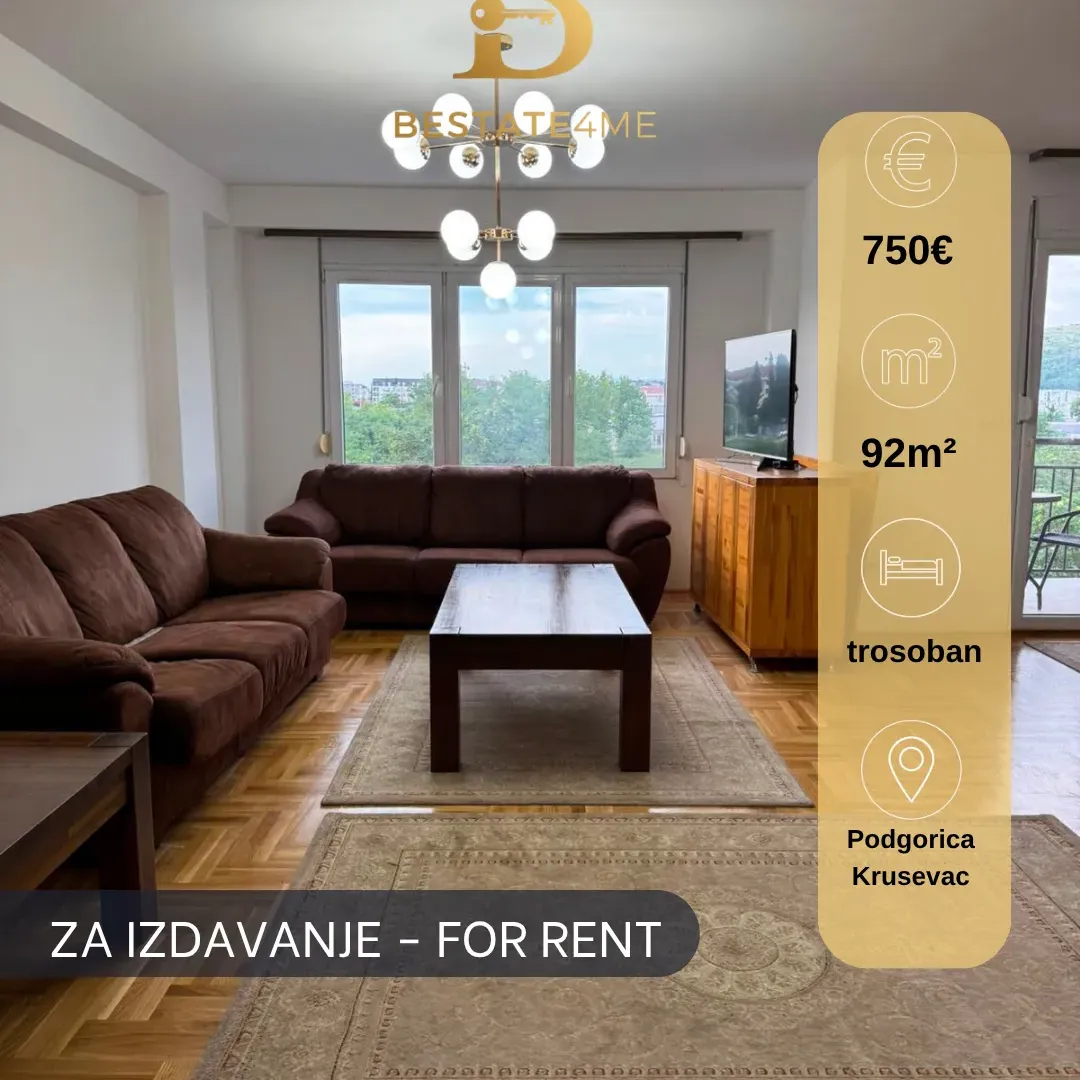 Izdavanje, trosoban stan, 92m², Kruševac, Podgorica