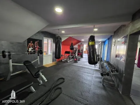 Room equipped as a gym with exercise machines and punching bags. - image 11