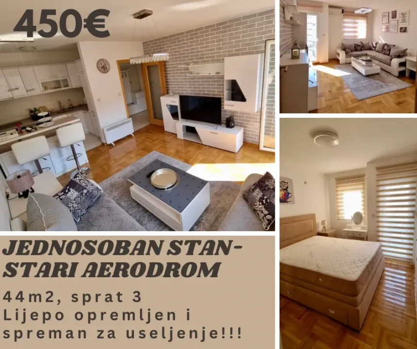 Rent, one bedroom apartment, 44m², Stari Aerodrom, Podgorica
