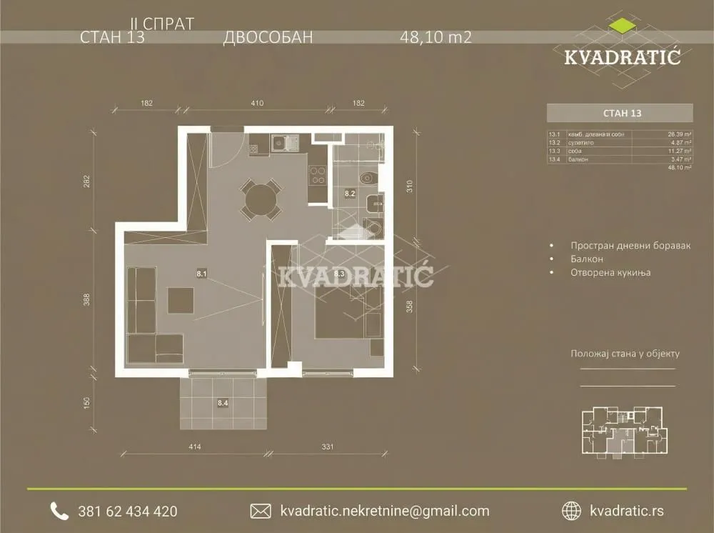 Sale, two bedroom apartment, 48m², Trošarina, Voždovac Sve Podlokacije