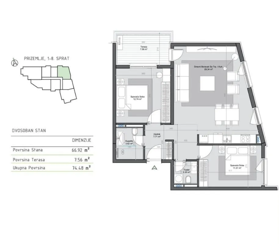 Prodaja, dvosoban stan, 75m², Bar, Crna Gora