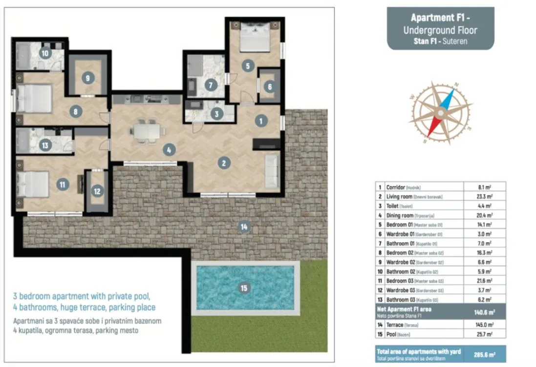 Prodaja, trosoban stan, 246m², Donja Lastva, Tivat