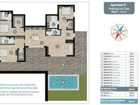 Sale, three bedroom apartment, 246m², Donja Lastva, Tivat - image 8