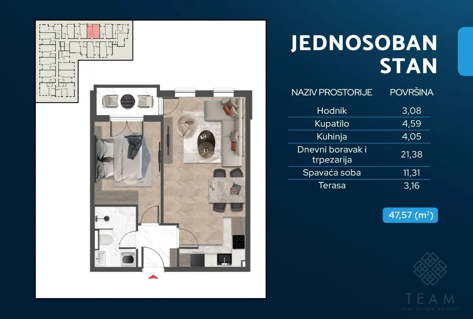 Sale, one bedroom apartment, 48m², Čeluga, Bar