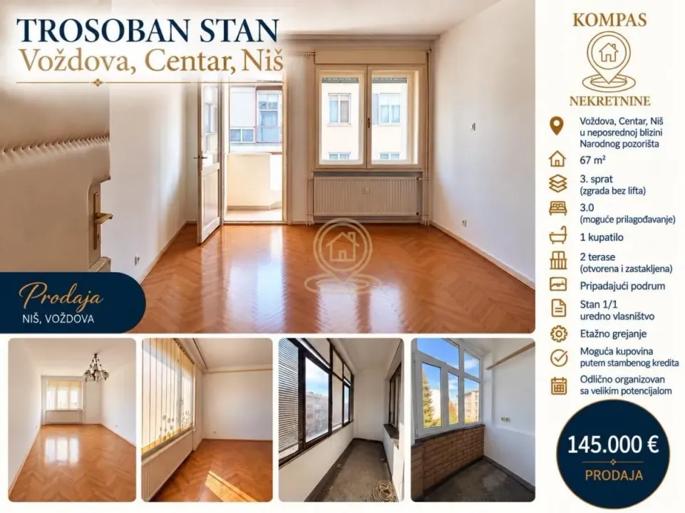 Prodaja, dvosoban stan, 67m², Medijana, Niš