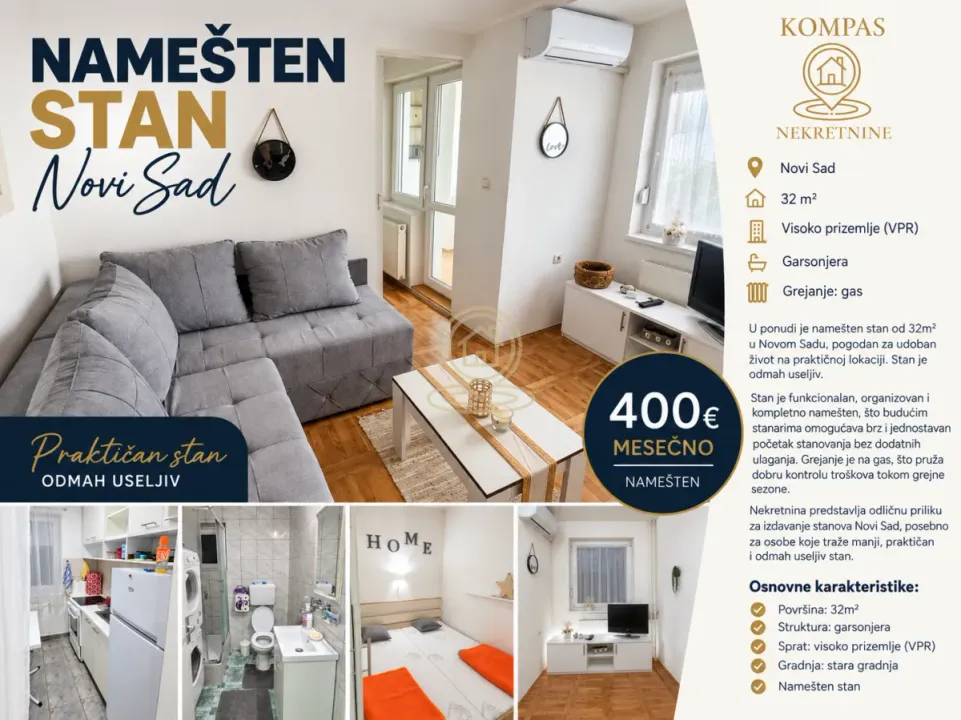 Rent, one bedroom apartment, 32m², Bulevar Oslobodjenja, Novi Sad Sve Podlokacije