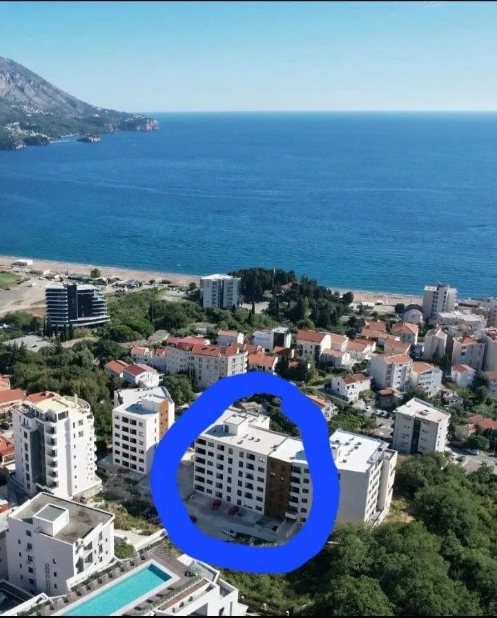 Aerial view of a residential building near the sea coast.