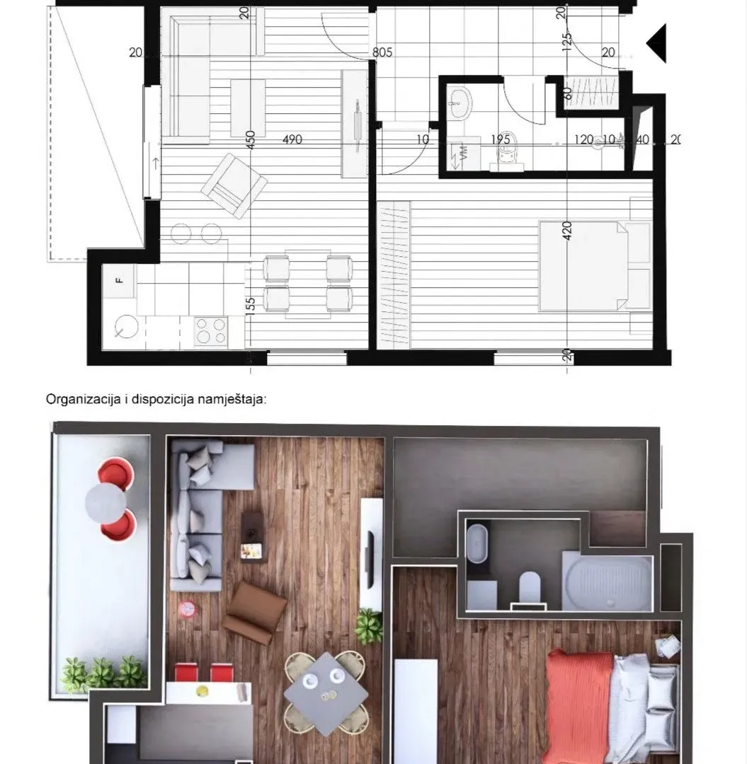 Sale, one bedroom apartment, 56m², Momišići, Podgorica