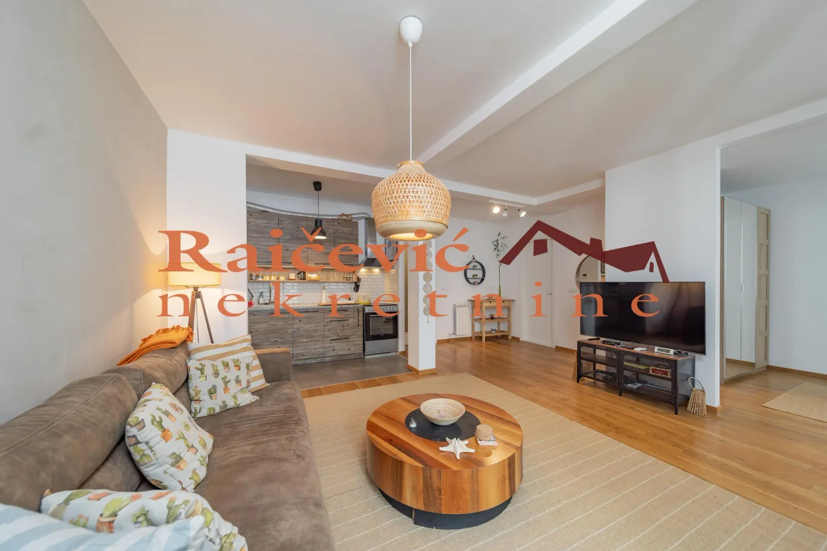 Spacious living room connected to the kitchen.