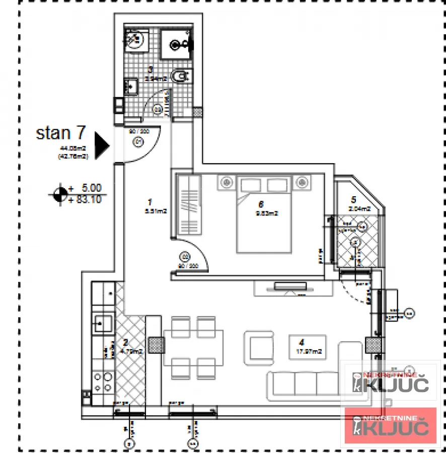 Sale, two bedroom apartment, 43m², Telep, Novi Sad Sve Podlokacije