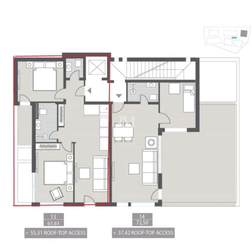 Prodaja, dvosoban stan, 58m², Mažina, Tivat