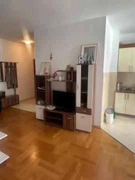 Dnevni boravak sa drvenim namještajem i pogledom na dio kuhinje. - image 6