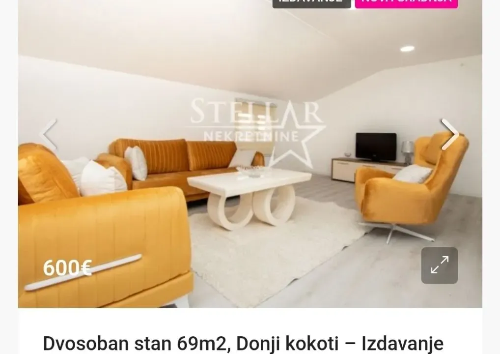 Izdavanje, dvosoban stan, 69m², Donji Kokoti, Podgorica