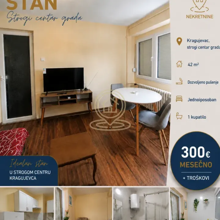 Rent, one bedroom apartment, 42m², Centar, Kragujevac