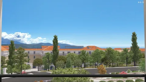 Pogled sa terase na zgradu i okolno zelenilo. - image 2