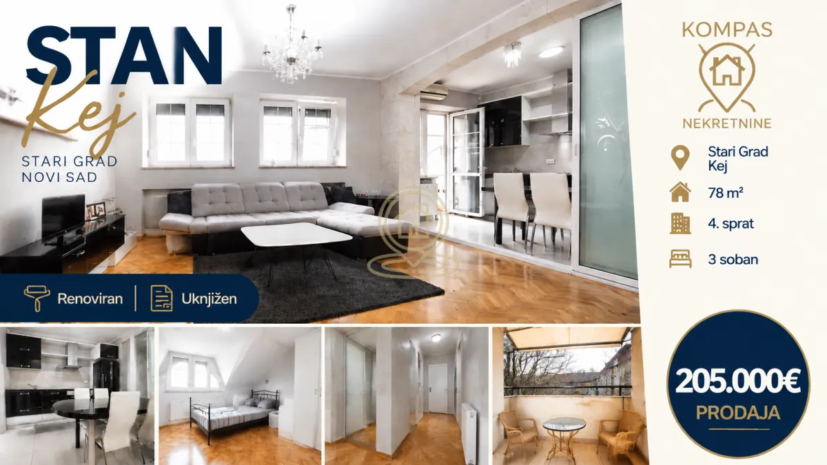 Prodaja, trosoban stan, 78m², Stari grad, Novi Sad