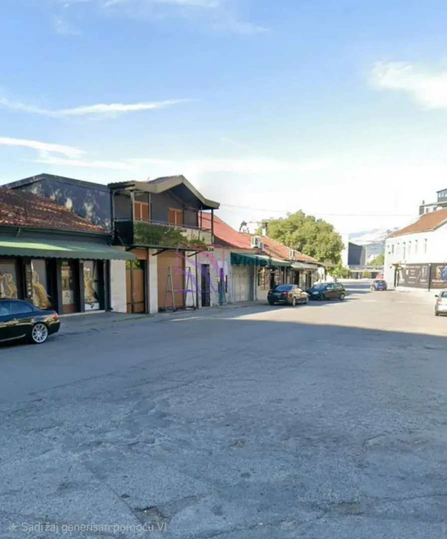 View of the street and the exterior of the buildings.