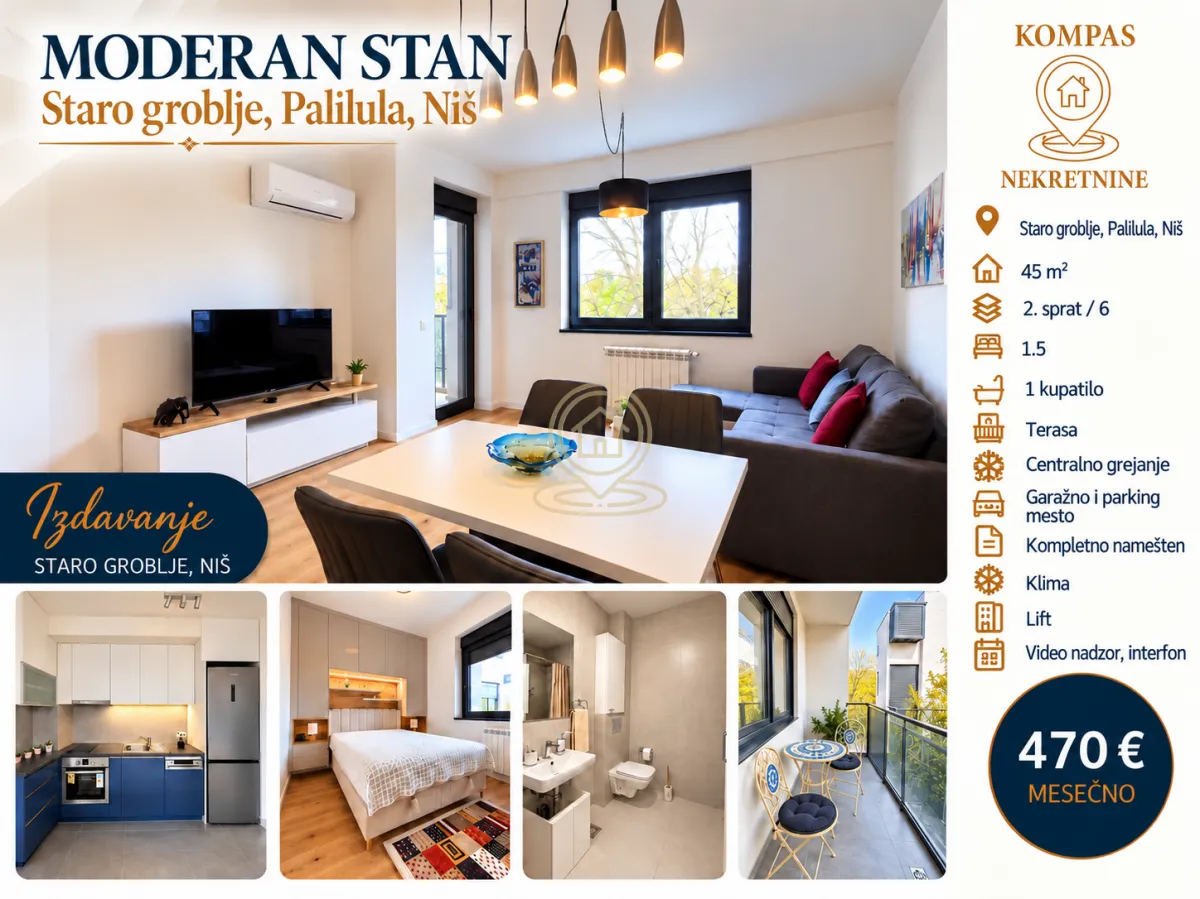 Living room with dining area and access to the terrace in a modernly furnished apartment.