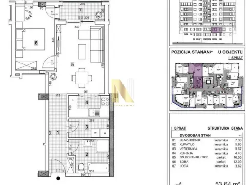 Sale, two bedroom apartment, 53m², Telep, Novi Sad Sve Podlokacije - image 1