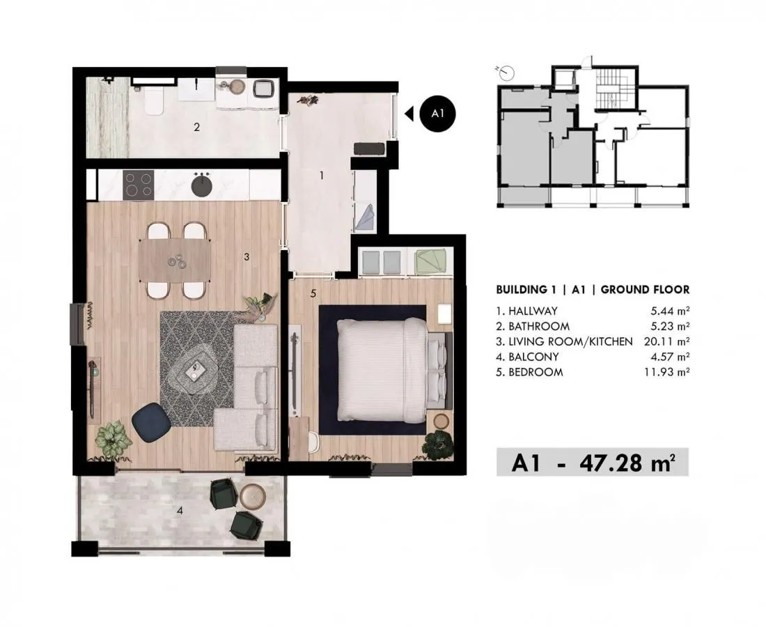 Prodaja, jednosoban stan, 47m², Donja Lastva, Tivat