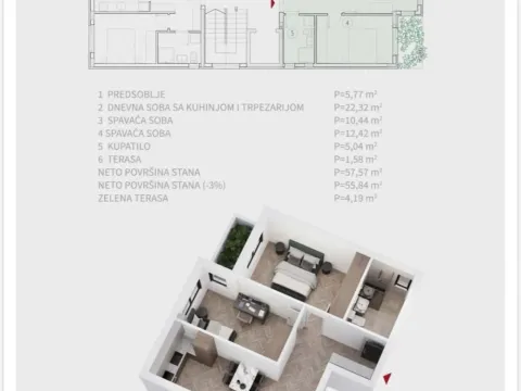 Sale, two bedroom apartment, 57m², Pantelej, Niš - image 3