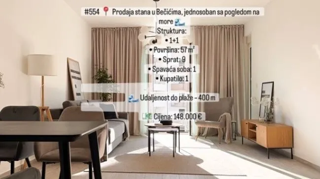 Prodaja, jednosoban stan, 57m², Bečići, Budva