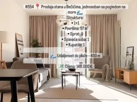 Sale, one bedroom apartment, 57m², Bečići, Budva